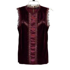 BKE Boutique Women's Velvet Tank Top Wine Red Lace Small Witchy Whimsygoth